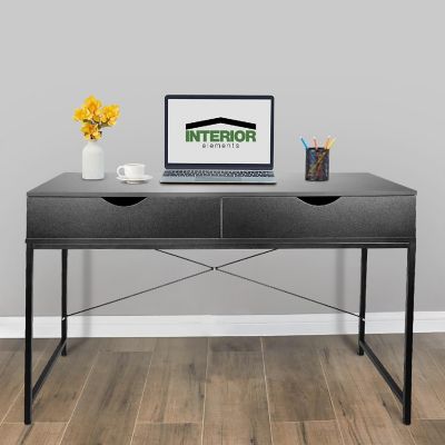 Interior Elements Home Office Modern Computer Desk with Drawers, Black, 47.5 Inches Image 1