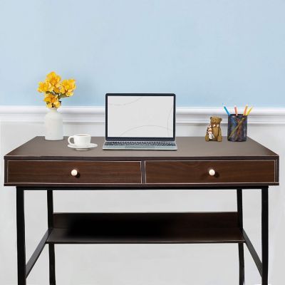 Interior Elements Kuluzego Simple Writing Wooden Computer Study Desk w  Drawers For Home Office, Brown, 47 Inches Image 1