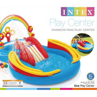 Intex Inflatable Pool With Rainbow Water Slide And Ring Toss, Ages 2+ Image 1