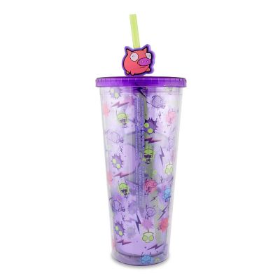 Invader Zim GIR Plastic Carnival Cup With Lid and Straw Topper  Holds 24 Ounces Image 1
