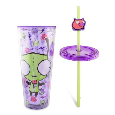 Invader Zim GIR Plastic Carnival Cup With Lid and Straw Topper  Holds 24 Ounces Image 2