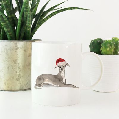 Italian Greyhound Santa Hat Ceramic Mug Image 1