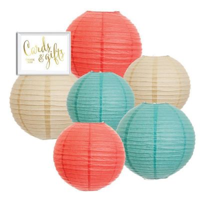 Ivory Coral Diamond Blue Paper Lanterns Image 1