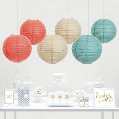 Ivory Coral Diamond Blue Paper Lanterns Image 1