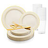 Ivory with Gold Edge Rim Plastic Dinnerware Value Set (20 Settings) Image 1