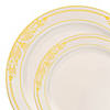 Ivory with Gold Harmony Rim Plastic Dinnerware Value Set (120 Dinner Plates + 120 Salad Plates) Image 1
