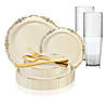 Ivory with Gold Vintage Rim Round Disposable Plastic Dinnerware Value Set (120 Settings) Image 1