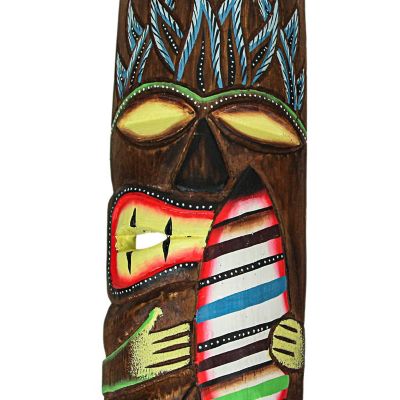 J.D. Yeatts 12 Inch Hand Carved Wooden Surfer Tiki Masks Wall Hanging Beach Home Decor Set Image 1