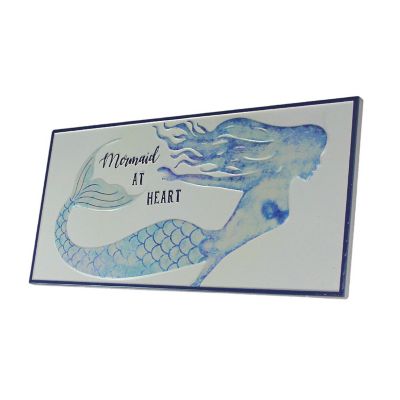 J.D. Yeatts Set of 2 Blue / White Enamelware Mermaid Themed Metal Wall Signs Coastal Decor Image 2