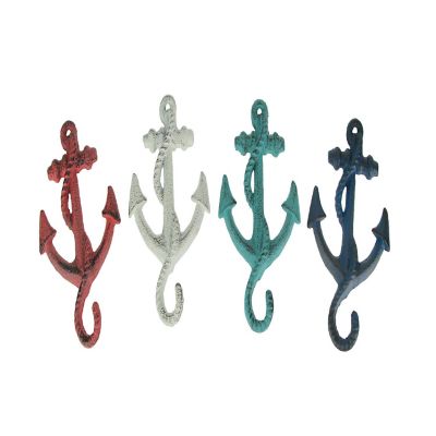 J.D. Yeatts Set of 4 Cast Iron Ship Anchor Coat Hooks Decorative Hanger Coastal Wall Decor Image 1