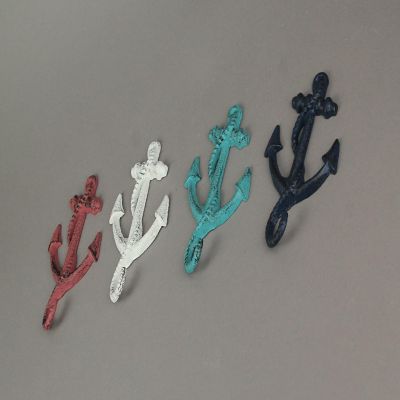 J.D. Yeatts Set of 4 Cast Iron Ship Anchor Coat Hooks Decorative Hanger Coastal Wall Decor Image 1