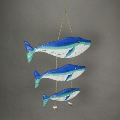 J.D. Yeatts Wood Blue Humpback Whale Family Wall Hanging Sculpture Nautical Home Decor Art Image 1