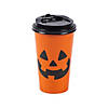 Jack-O&amp;#8217;-Lantern Paper Coffee Cups with Lids - 12 Pc. Image 1