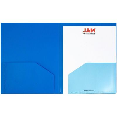 JAM PAPER Heavy Duty Plastic 2 Pocket Mini Folders - Blue - 6/Pack Image 2