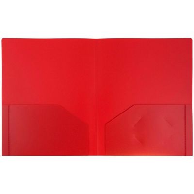 JAM PAPER Heavy Duty Plastic 2 Pocket School Folder - Assorted Primary Colors - 12/Pack Image 2