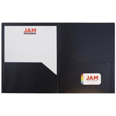 JAM PAPER Plastic 2 Pocket POP Folders - Durable School Folders - Black - 6/Pack Image 2