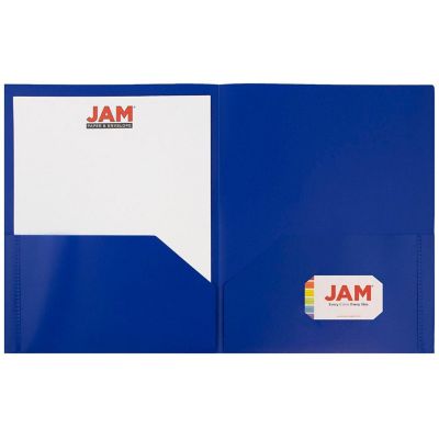 JAM PAPER Plastic 2 Pocket POP Folders - Durable School Folders - Blue - 6/Pack Image 2
