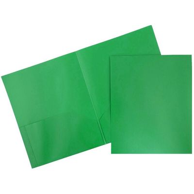 JAM PAPER Plastic 2 Pocket POP Folders - Durable School Folders - Green - 6/pack Image 1