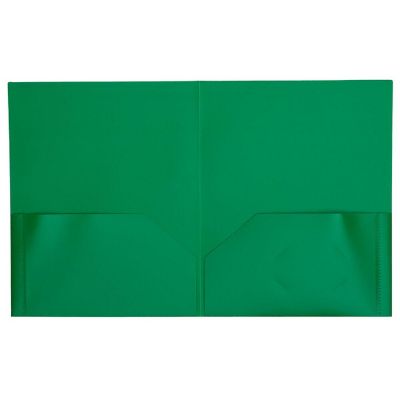 JAM PAPER Plastic 2 Pocket POP Folders - Durable School Folders - Green - 6/pack Image 1