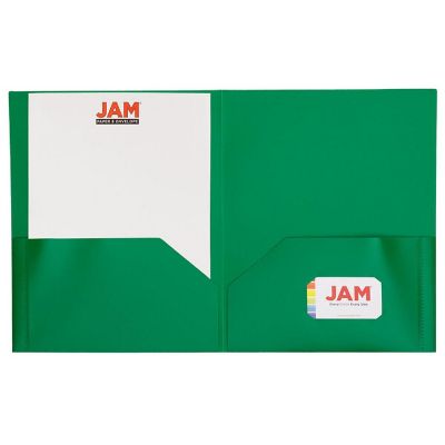 JAM PAPER Plastic 2 Pocket POP Folders - Durable School Folders - Green - 6/pack Image 2
