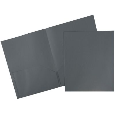 JAM PAPER Plastic 2 Pocket POP Folders - Durable School Folders - Grey - 6/Pack Image 1
