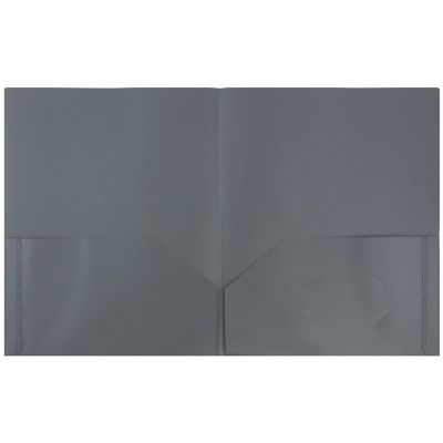 JAM PAPER Plastic 2 Pocket POP Folders - Durable School Folders - Grey - 6/Pack Image 1