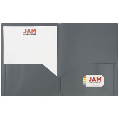 JAM PAPER Plastic 2 Pocket POP Folders - Durable School Folders - Grey - 6/Pack Image 2