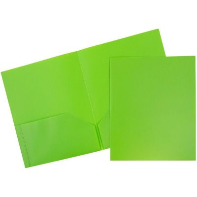 JAM PAPER Plastic 2 Pocket POP Folders - Durable School Folders - Lime Green - 6/Pack Image 1