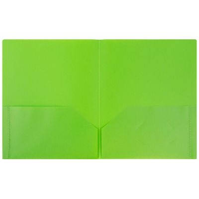 JAM PAPER Plastic 2 Pocket POP Folders - Durable School Folders - Lime Green - 6/Pack Image 1