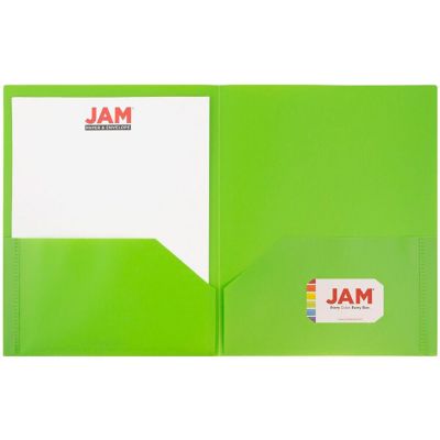 JAM PAPER Plastic 2 Pocket POP Folders - Durable School Folders - Lime Green - 6/Pack Image 2