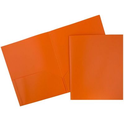 JAM PAPER Plastic 2 Pocket POP Folders - Durable School Folders - Orange - 6/Pack Image 1