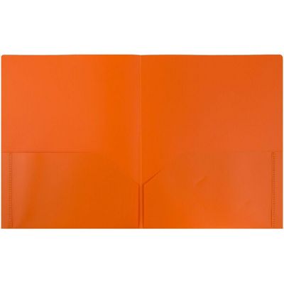JAM PAPER Plastic 2 Pocket POP Folders - Durable School Folders - Orange - 6/Pack Image 1