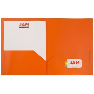 JAM PAPER Plastic 2 Pocket POP Folders - Durable School Folders - Orange - 6/Pack Image 2