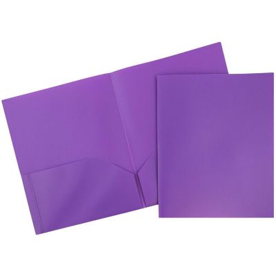 JAM PAPER Plastic 2 Pocket POP Folders - Durable School Folders - Purple - 6/Pack Image 1