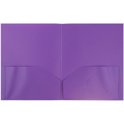JAM PAPER Plastic 2 Pocket POP Folders - Durable School Folders - Purple - 6/Pack Image 1