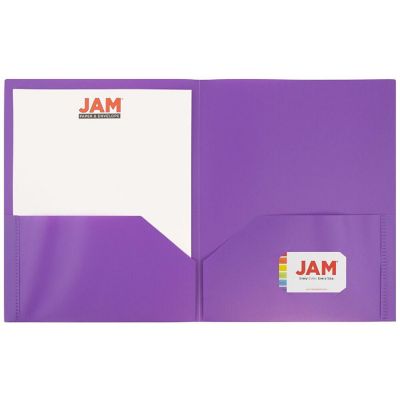 JAM PAPER Plastic 2 Pocket POP Folders - Durable School Folders - Purple - 6/Pack Image 2