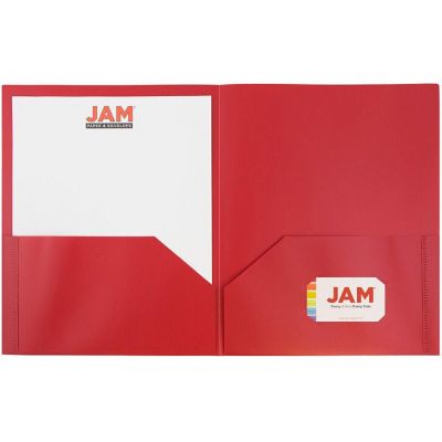JAM PAPER Plastic 2 Pocket POP Folders - Durable School Folders - Red - 6/Pack Image 2