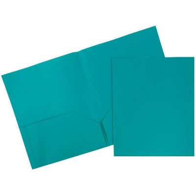 JAM PAPER Plastic 2 Pocket POP Folders - Durable School Folders - Teal Blue - 6/Pack Image 1