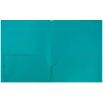 JAM PAPER Plastic 2 Pocket POP Folders - Durable School Folders - Teal Blue - 6/Pack Image 1