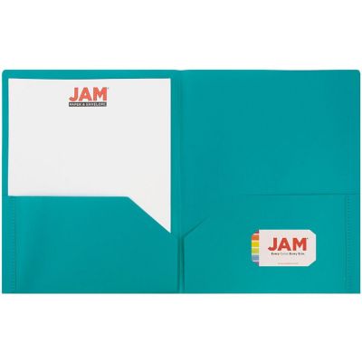 JAM PAPER Plastic 2 Pocket POP Folders - Durable School Folders - Teal Blue - 6/Pack Image 2