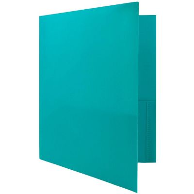JAM PAPER Plastic 2 Pocket POP Folders - Durable School Folders - Teal Blue - 6/Pack Image 3