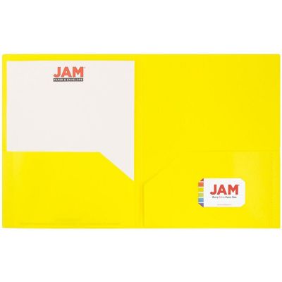 JAM PAPER Plastic 2 Pocket POP Folders - Durable School Folders - Yellow - 6/Pack Image 2