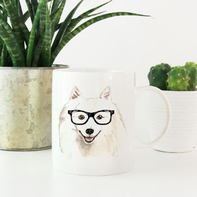 Japanese Spitz Glasses Ceramic Mug Image 1