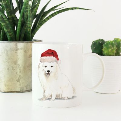 Japanese Spitz Santa Hat Ceramic Mug Image 1
