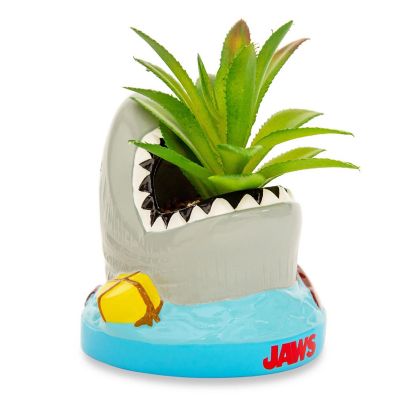 JAWS Shark 4-Inch Ceramic Mini Planter With Artificial Succulent Image 1