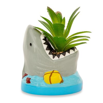 JAWS Shark 4-Inch Ceramic Mini Planter With Artificial Succulent Image 2