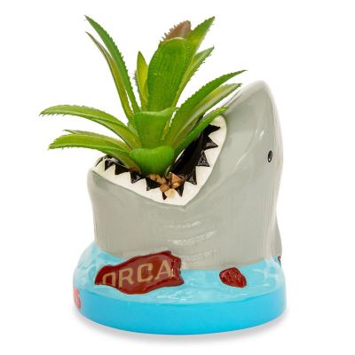 JAWS Shark 4-Inch Ceramic Mini Planter With Artificial Succulent Image 3