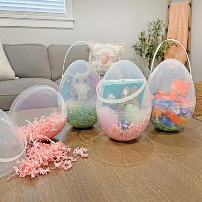 Jumbo 10" Plastic Easter Eggs 4pk, Egg-Shaped Easter Buckets/Baskets w/ Handle Image 1
