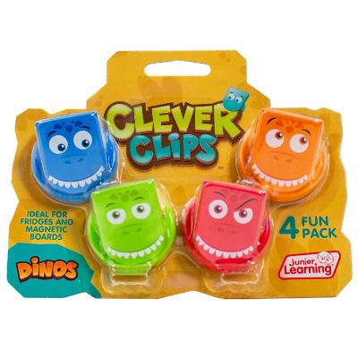 Junior Learning: Clever Clips Dinos - 4pc Magnetic Dinosaur Clips for Home Image 1