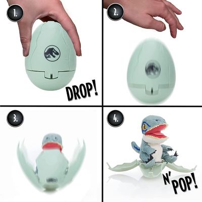 Jurassic World Drop 'n Pop Blue Velociraptor Dinosaur Egg Pop-Up Plush Toy WOW! Stuff Image 1